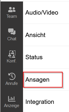 Menü Ansagen